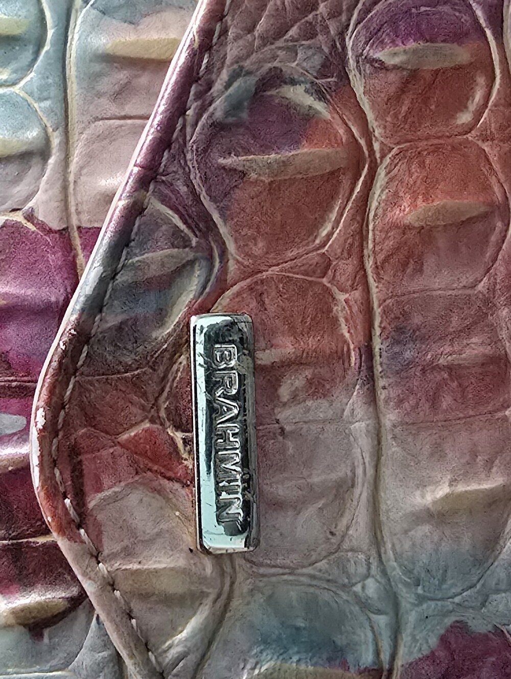 Brahmin Multicolor Croc-Embossed Envelope Wallet in Pink, Teal & Cream With Gold - Picture 4 of 12